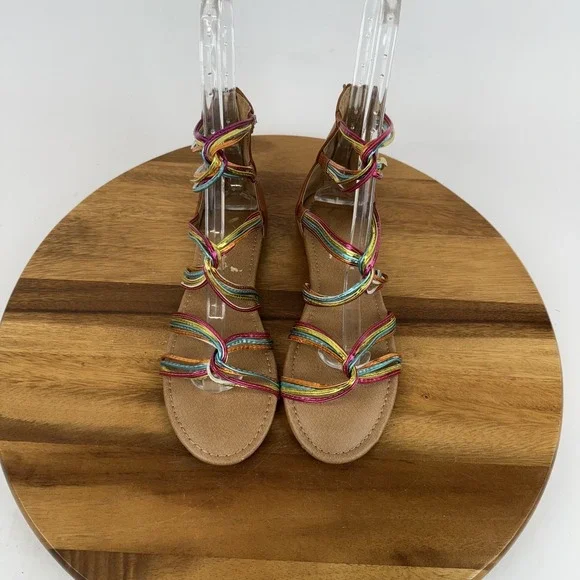 New NWOB Big Kids Girls Nina Marietta Rainbow Metallic Gladiator Sandals Size 6 - Picture 1 of 8